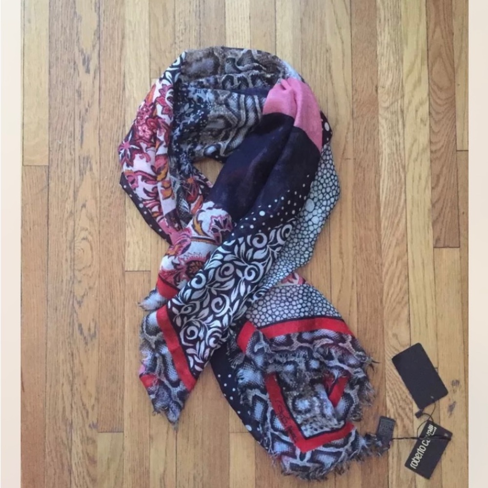 Authentic ROBERTO CAVALLI Shawl Wrap Scarf Cashmere Blend Multicolored 140x140